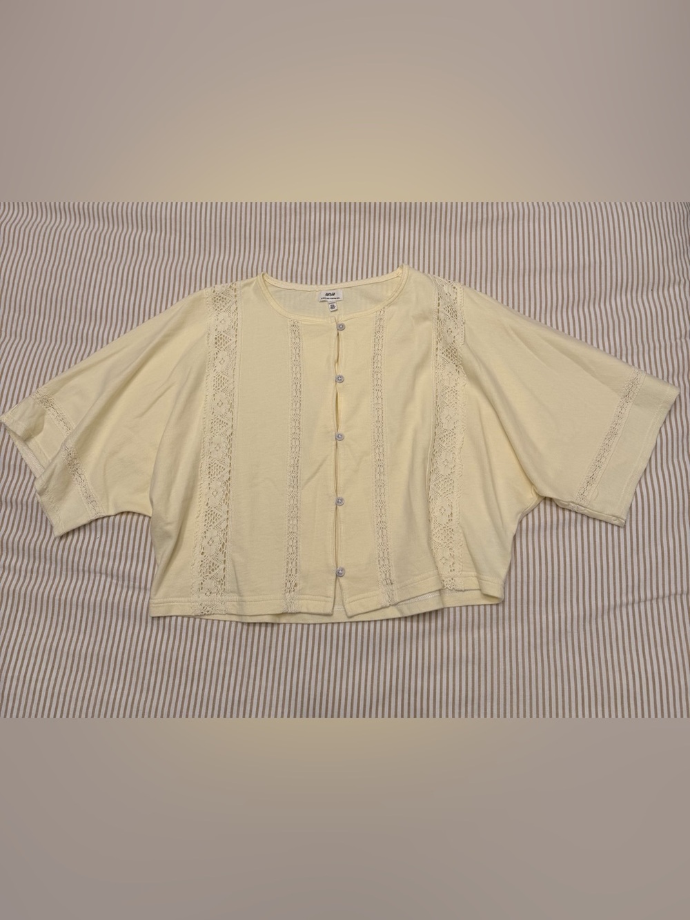 Aerie Butter Yellow Embroidere-Trim Button Down Top
